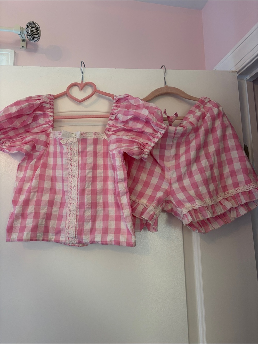 Ooh! La, La! Couture Pink Gingham Puff Sleeve Top and Shorts Set
